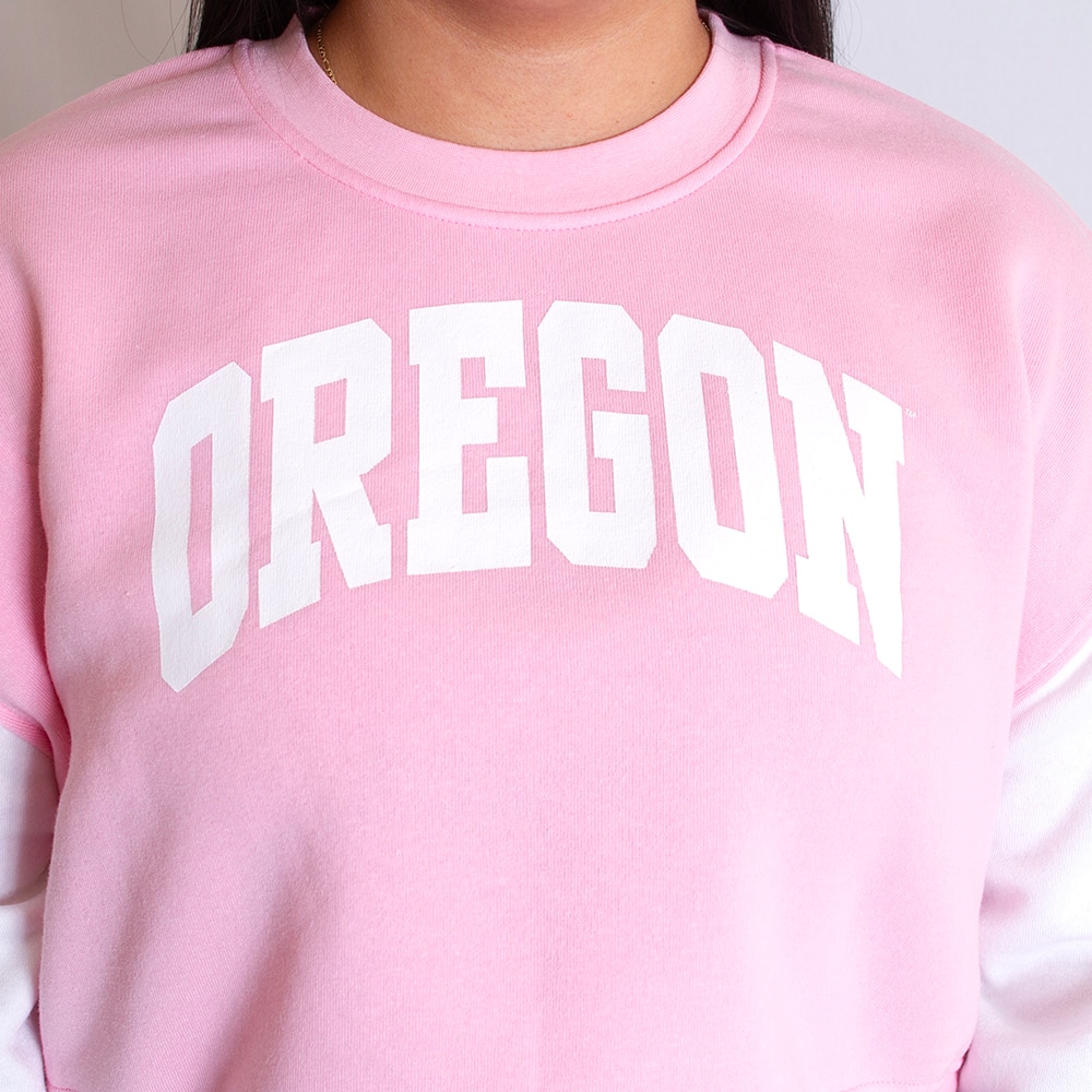 Arched Oregon, Zoozatz, Pink, Pullover, Polyester Blend, Women, Color block design, Drawstring fleece, Cropped, Sweatshirt, 741744